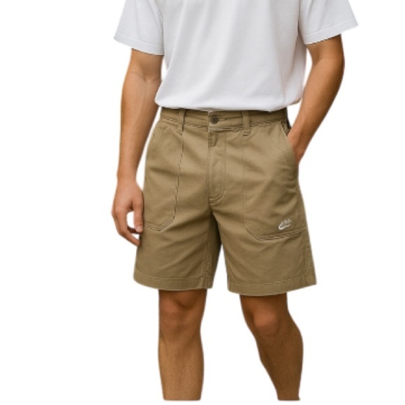 Nike Vintage Y2K Shorts Khaki Tan Twill Baggy Skater Embroidered Swoosh Logo 38 - Picture 1 of 11